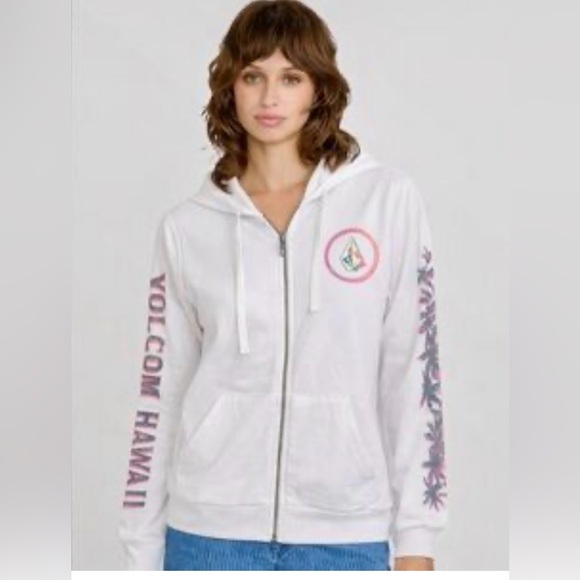 Volcom Tops - NWT Volcom Surf Fleece Hoodie Fill Zip Hawaii SMALL White Stone Love